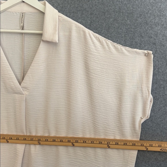 NEW! Woven Airflow Collared V-Neck Short Sleeve Top-L/XL Sand Beige - Picture 6 of 9